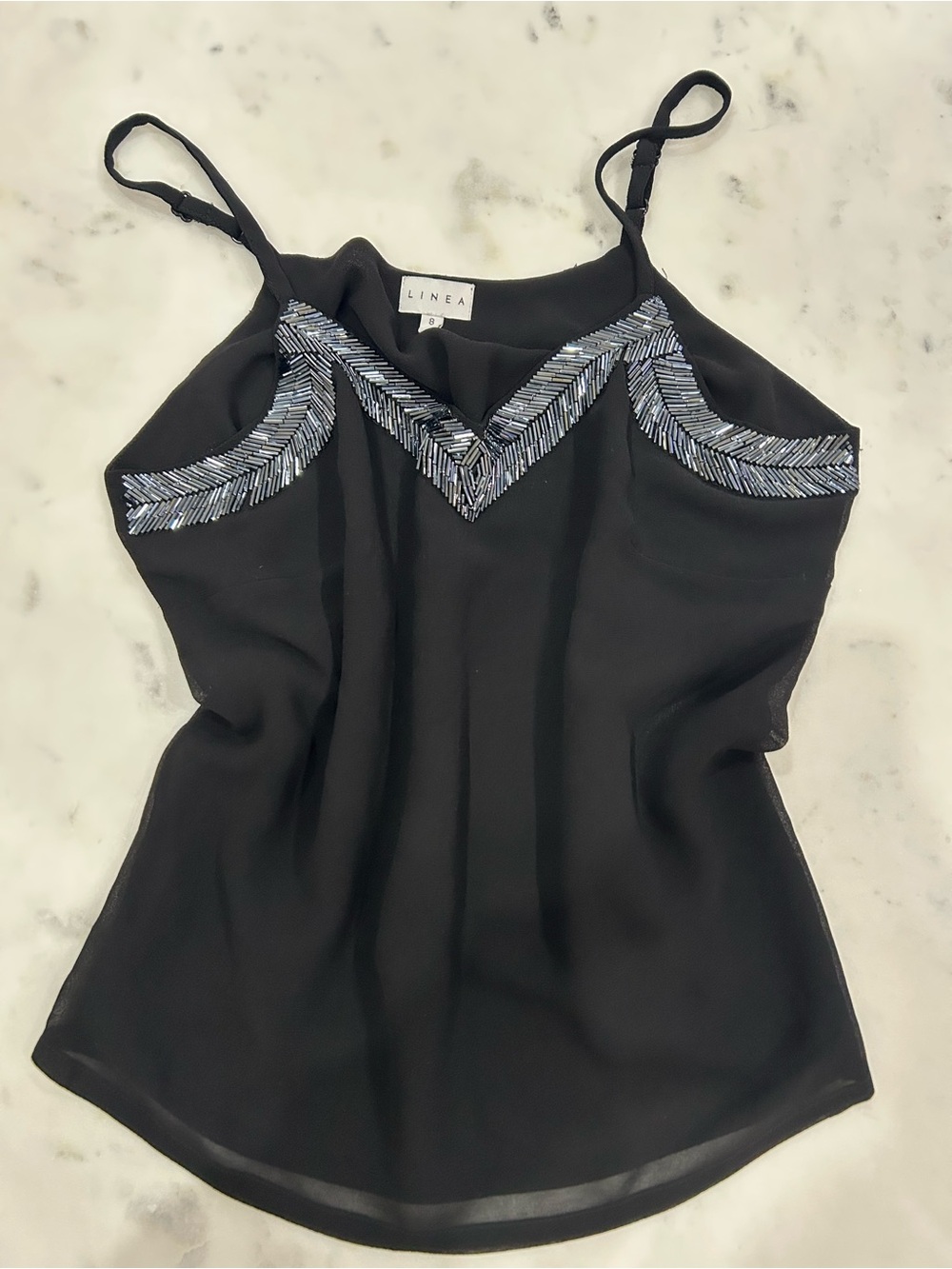 Linea Black Beaded V-Detail Camisole